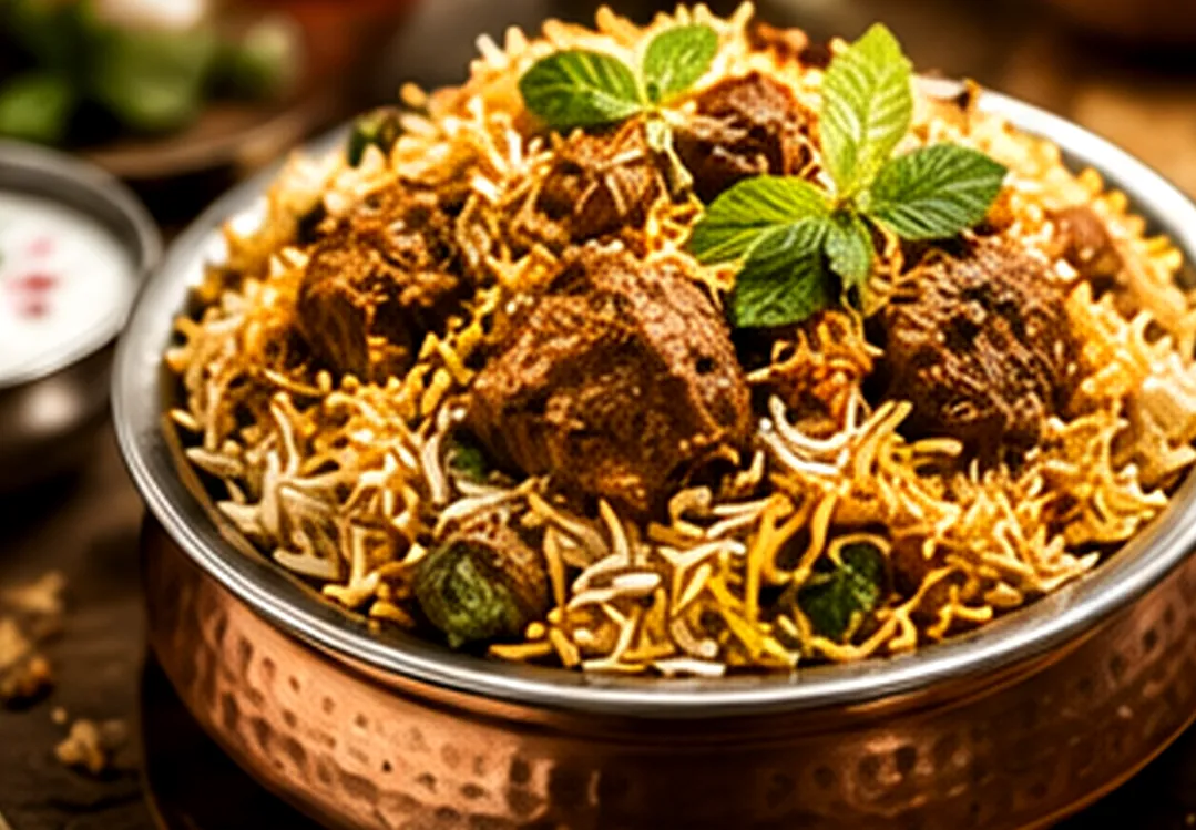 Biriyani in a copper pot